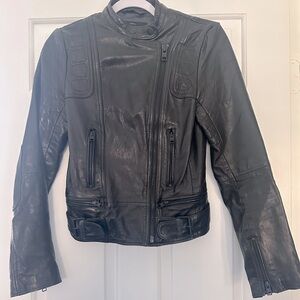 EUC biker jacket leather cute details and zipper
